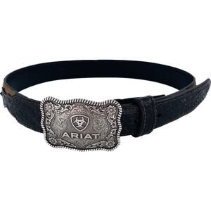 Ariat Belt For Men 28 Floral Buckle Beige Brown Genuine Leather Embossed PO92572